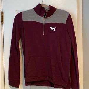 Maroon Half Zip Pink hood-less hoodie 💜💓